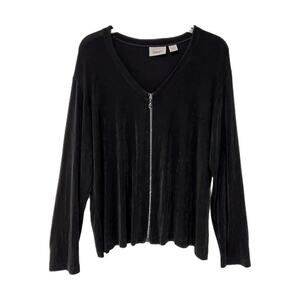 Chico’s Travelers Front Zip Cardigan Size 3 Black XL Rhinestones V Neck Acetate